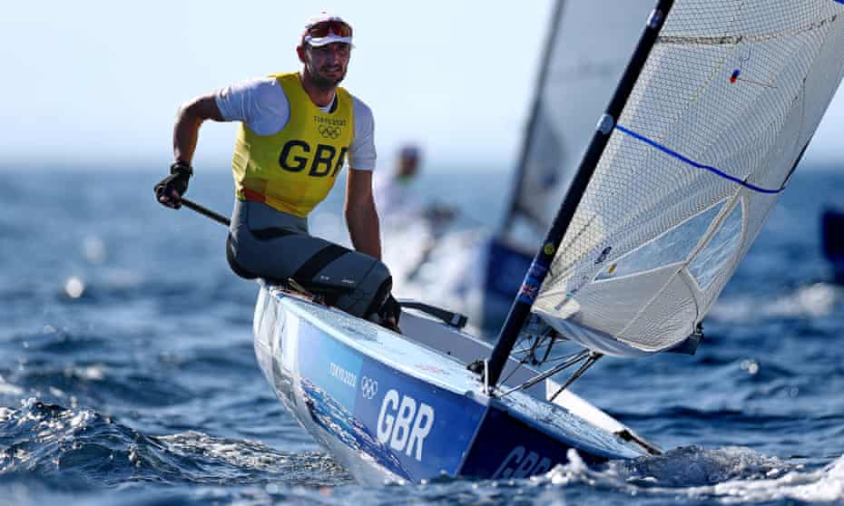 Giles Scott of Team Great Britain competes in the Men’s Finn class on day nine of the Tokyo 2020 Olympic Games at Enoshima Yacht Harbour on August 01, 2021 in Fujisawa, Kanagawa, Japan. (Photo by Clive Mason/Getty Images)