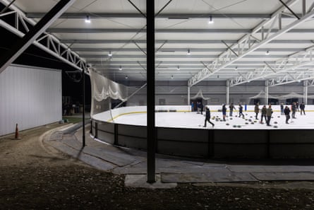 A Thursday night social curling game at the outdoor ice rink at Ice Inline Alexandra.