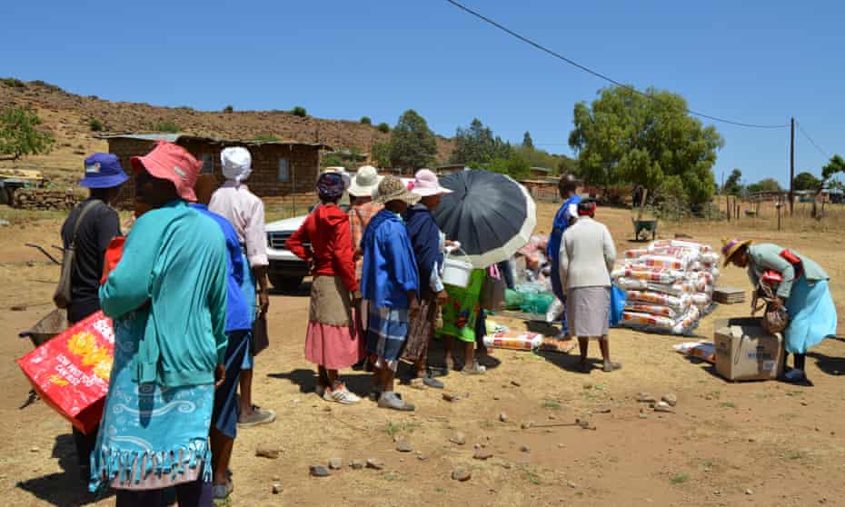 Villagers queue for food handouts in Lesotho’s Mohale’s Hoek district