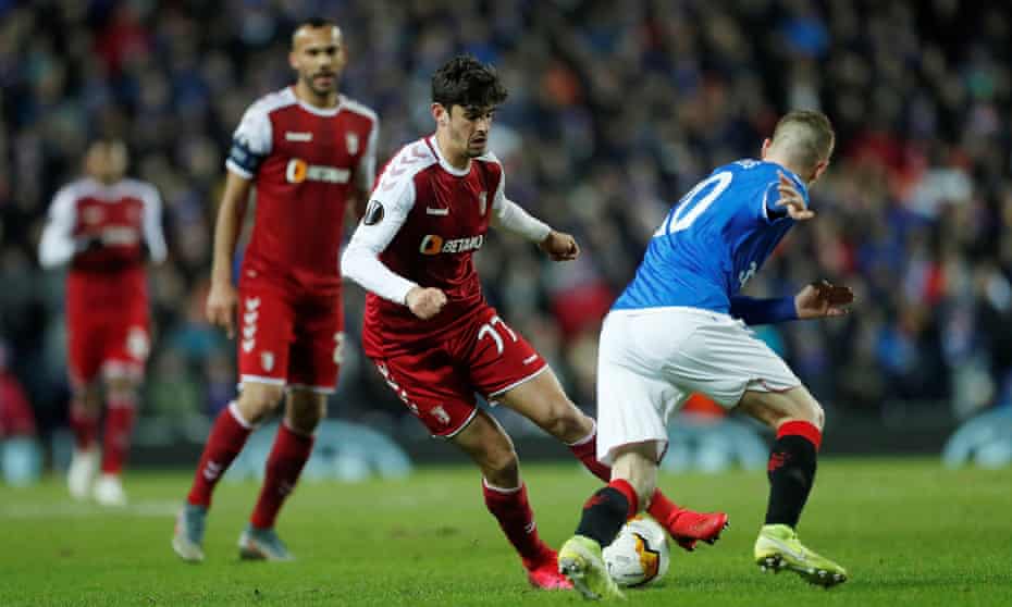Francisco Trincão in action for Braga against Rangers in the Europa League in February.