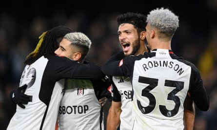 Raul Jiménez (second right) scored twice in the 5-0 thrashing of Nottingham Forest.