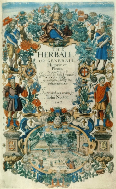 The frontispiece of The Herball or Generall Historie of Plantes by John Gerarde, 1597.