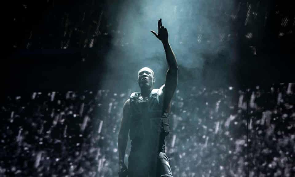 Stormzy on stage at Glastonbury in June