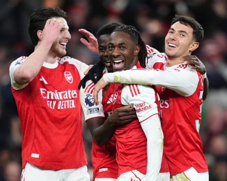 Brilliant Eze hits hat-trick as Arsenal thump Spurs to extend lead in title race | Premier League | The Guardian