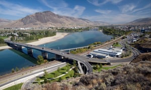 The city of Kamloops with Thompson river.