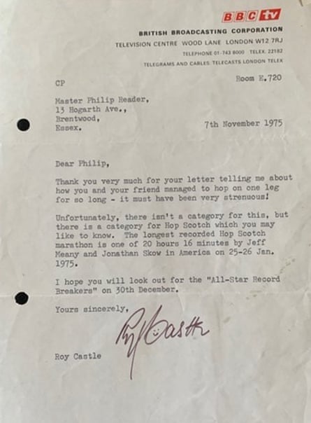 A type-written letter from Roy Castle to Philip Reader.