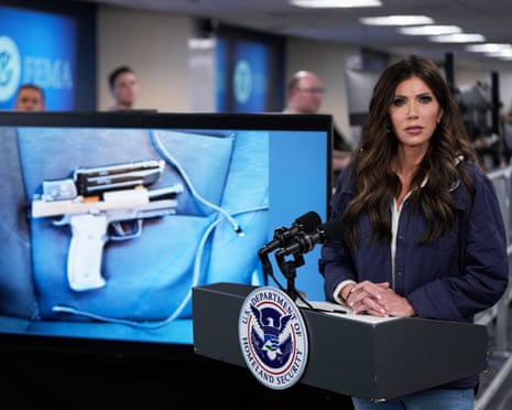 Kristi Noem at a news conference at Federal Emergency Management Agency headquarters on 24 January.
