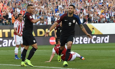 Clint Dempsey celebrates after scoring the game’s opening goal