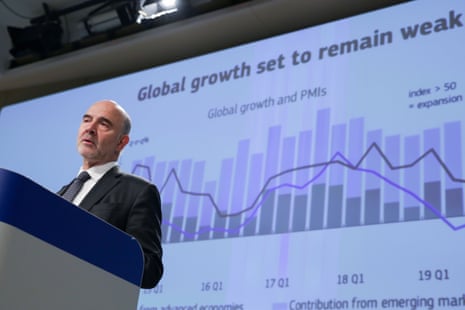 European Commissioner for Economic and Financial Affairs, Taxation and Customs Pierre Moscovici speaks during a press conference presenting the Autumn 2019 European Economic Forecast in Brussels