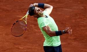 Rafael Nadal serves to Novak Djokovic.