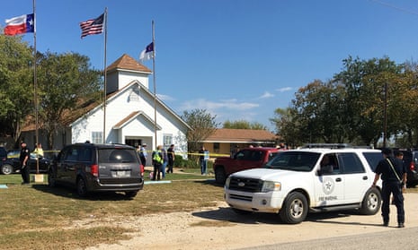 Emergency personnel respond to a fatal shooting at a Baptist church in Sutherland Springs, Texas. 