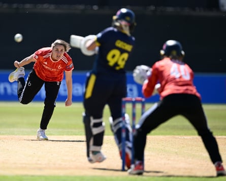 Nat Sciver-Brunt bowls for The Blaze against Warwickshire late last month