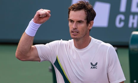 Andy Murray celebrates his victory against Radu Albot in the second round at Indian Wells
