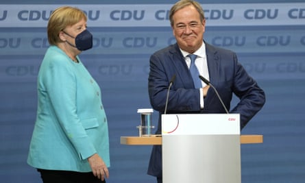 Angela Merkel and Armin Laschet at CDU’s headquarters in Berlin on Sunday.