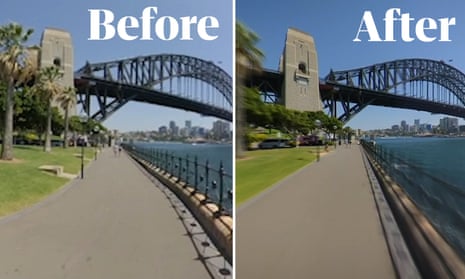 A composite shot showing a still from the first version of the Bondi-to-Manly hyperlapse next to a still from the final version.