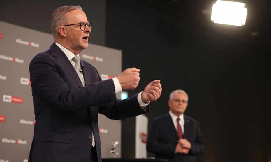 Anthony Albanese and Scott Morrison during the first leaders’ debate