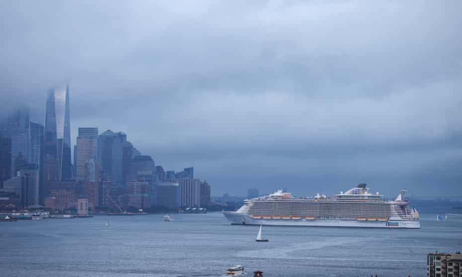 A Royal Caribbean cruise ship on the Hudson River in New York City in August.