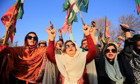 Supporters of Imran Khan’s PTI party protest against alleged rigging in general elections in Peshawar, Pakistan