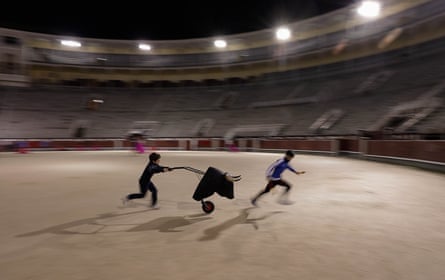 Children take a bullfighting class at Las Ventas bullring in Madrid in 2021