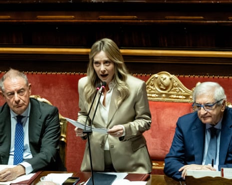 PM Giorgia Meloni speaks in the Italian parliament in Rome earlier today.