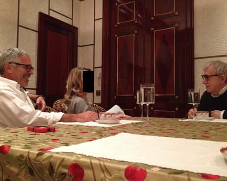 Jeffrey Epstein and Woody Allen in a partially-redacted photo released by house oversight Democrats.