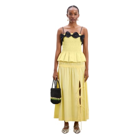 Damson Madder bea cami – butter yellow & black and charlotte midi skirt – butter yellow