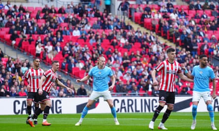 Empty seats in the background during Manchester City v Sheffield United