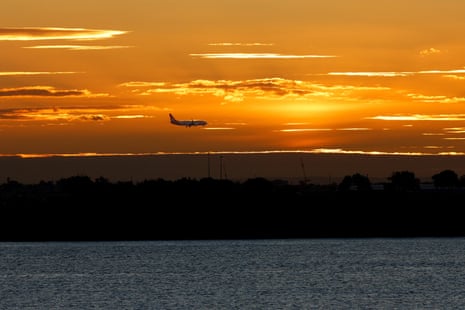 A Qantas plane prepares to land at Sydney international airport.
