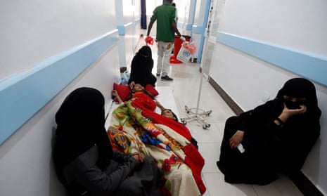 Yemenis, suspected of being infected with cholera, receiving treatment at a hospital in the capital Sana’a.
