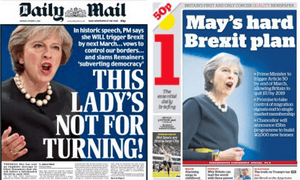 Front page billing for Theresa May in the Daily Mail and the i.