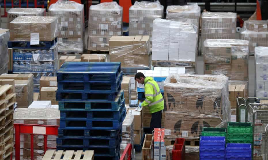 The NHS' procurement warehouse at Larkhall in 2020. The public accounts committee says there is 4bn of PPE in storage which cannot be used by frontline workers because it is sub-standard.