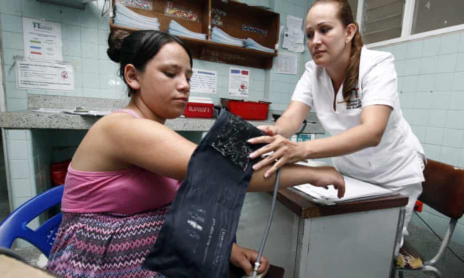 A pregnant woman undergoes a medical examination at a hopsital in Cucuta, Colombia.