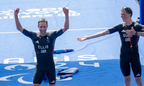 GB’s Dave Ellis and his guide Luke Pollard cross the line.