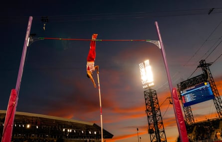 Harry Coppell of England in the men’s pole vault at the Commonwealth Games.