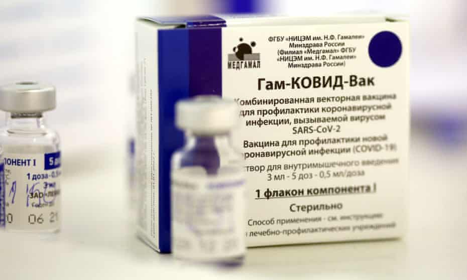 Vials of Russian Sputnik V vaccine at a Belgrade vaccination centre