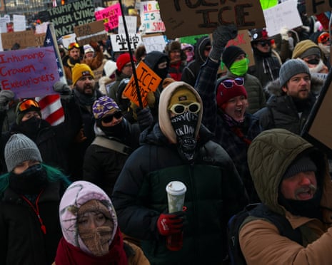 People demonstrating in Minneapolis a day after Alex Pretti was fatally shot by federal immigration agents