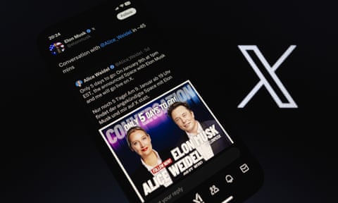 Last week Elon Musk hosted a livestream on the platform with Alice Weidel in which he heaped praise on the anti-immigrant, pro-Kremlin AfD co-leader