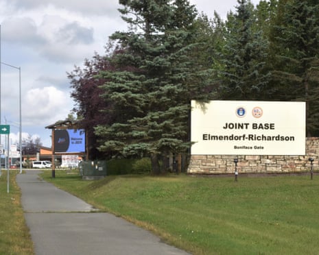A view of the entrance of the Joint Base Elmendorf-Richardson which will host a meeting of Russian president Vladimir Putin and US president Donald Trump in Anchorage, Alaska.