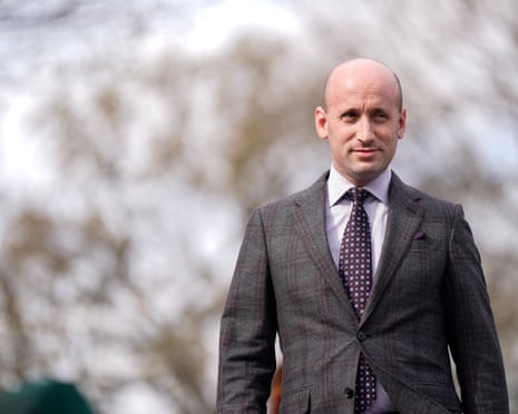 Stephen Miller speaks to members of the press at the White House.