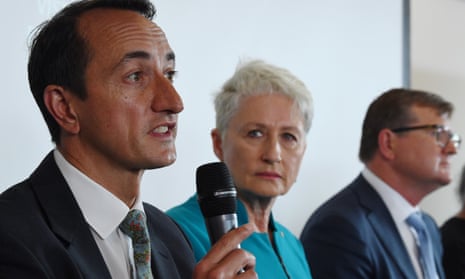 Wentworth byelection candidates (left to right): Dave Sharma (Liberal), Kerryn Phelps (Independent) and Tim Murray (Labor) at a community forum