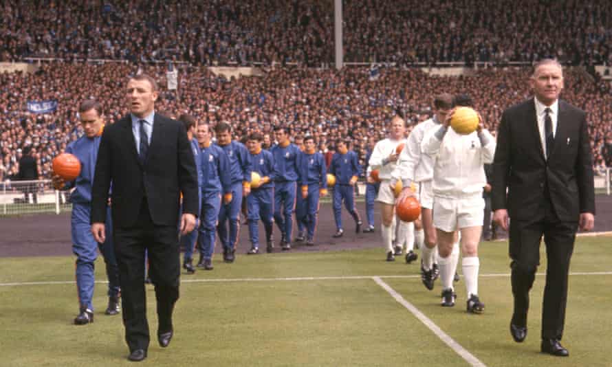 Tommy Docherty leads his Chelsea team out to face Bill Nicholson’s Tottenham in the 1967 FA Cup final