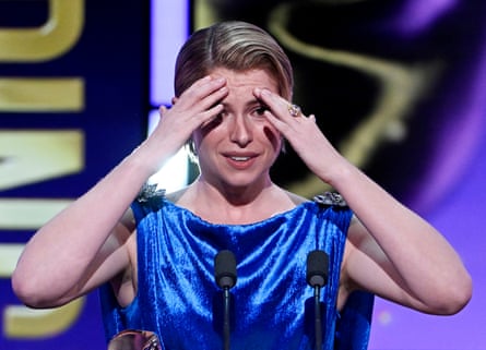 An emotional Jessie Buckley after winning the best actress award.