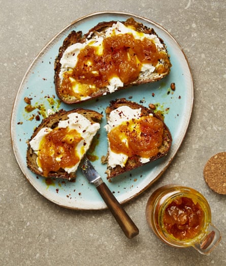 Yotam Ottolenghi’s yellow tomato jam with turmeric (on goat’s cheese toasts).