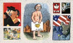 Starlingly protean ... clockwise from top left: Valentine’s Day cover for the New Yorker,1993, Nude Self-Portrait, 1999, Raw, Self-Portrait with Maus Mask, sketchbook study for Four Mice, 1991, Lead Pipe Sunday, 1990