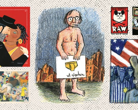Starlingly protean ... clockwise from top left: Valentine’s Day cover for the New Yorker,1993, Nude Self-Portrait, 1999, Raw, Self-Portrait with Maus Mask, sketchbook study for Four Mice, 1991, Lead Pipe Sunday, 1990