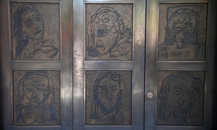 Close-up of National Portrait Gallery doors designed by Tracey Emin