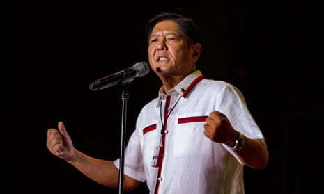 Ferdinand "Bongbong" Marcos Jr speaking to supporters during his last campaign rally before the election in Paranaque, Metro Manila, Philippines. 