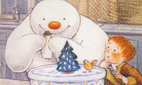 The Snowman and the little boy. The snowman holds a miniature snowman