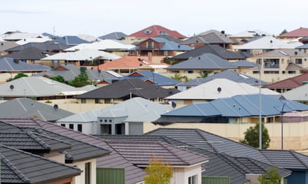 Rooftops of residential houses in a suburb