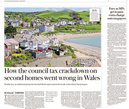 Image of Daily Telegraph article about second homes in Wales
